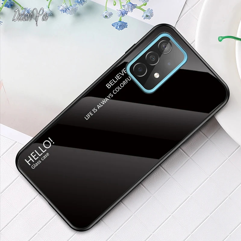 A73 A53 Cover DECLAREYAO Hartglas Coque für Samsung Galaxy A33 A03S A03 Core A03 Hülle Silikonrahmen Slim Tempered Gla_voghion.com