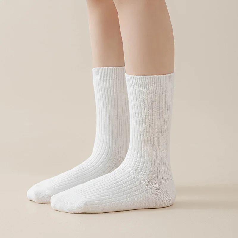 Spring Autumn Children Korean Crew Socks for Kids Chocolate Brown Cotton Mid-Calf Socks Double Stitched Fall Winter Essentials