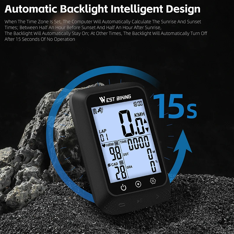 WEST BIKING GPS Bike Computer ANT+ Bluetooth Wireless Speedometer IPX7 Waterproof LCD Digital Smart Odometer Cycling Accessories