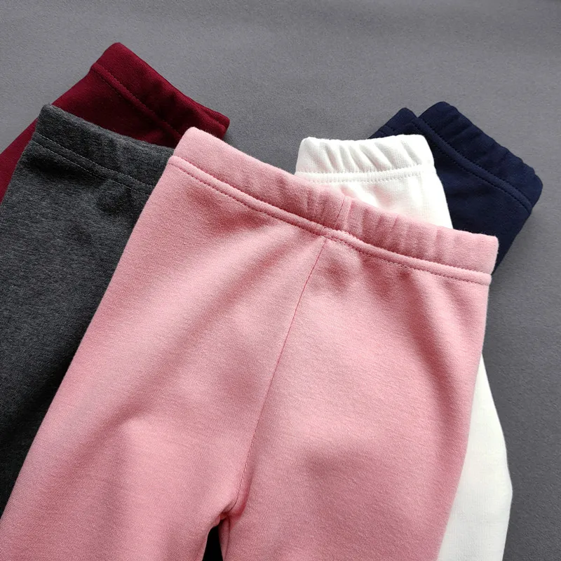 Sweet Girls Pants Kids Boys Thick Warm Trousers Winter Children Casual Solid Color Warm Pants Girls Leggings Gray Pink Wine 4