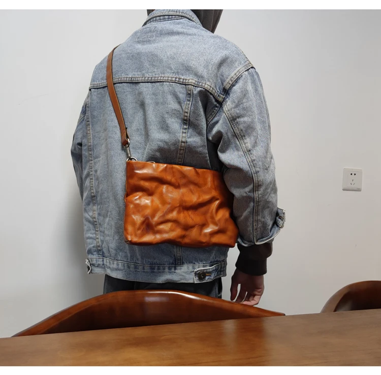 PNDME einfache Vintage handgemachte Kuh Leder Männer Clutch Tasche Outdoor täglich Luxus echtes Leder multifunktionale Telefon Umhängetasche – Detail 15