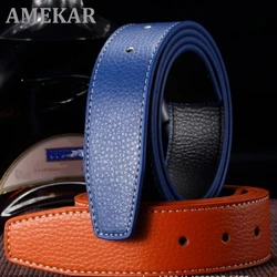 Luxury Genuine leather men belt Pin buckle belt body smooth punching double-sided leather belt buckle body without buckle