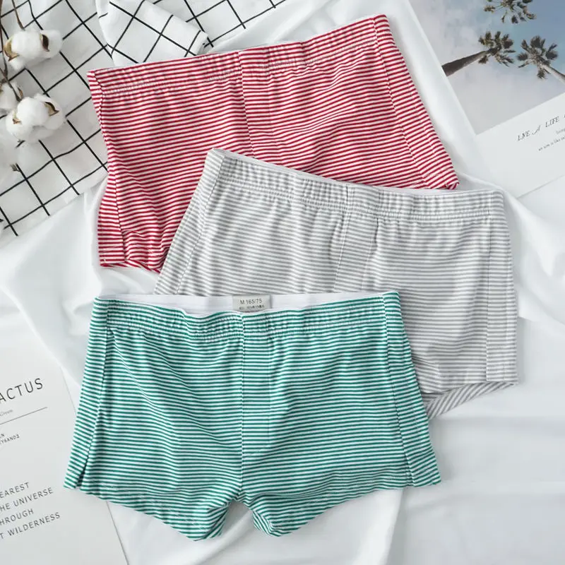 3Pcs/Lot Middle Waist Simple for Students Cotton Striped Home Arro Pants and Boxer Shorts Underwear Loose Breathable Comfortable