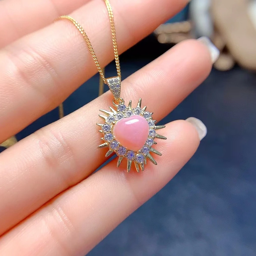 

Dazzling Pink Opal Pendant for Daily Wear 8mm Natural Opal 925 Silver Pendant with Necklace Gold Plated Gemstone Jewelry