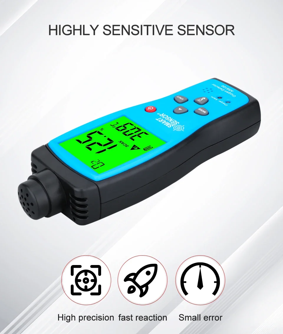 SMART SENSOR AR8100 Air Quality Monitor Gas Meter Handheld Precision O2 Oxygen D
