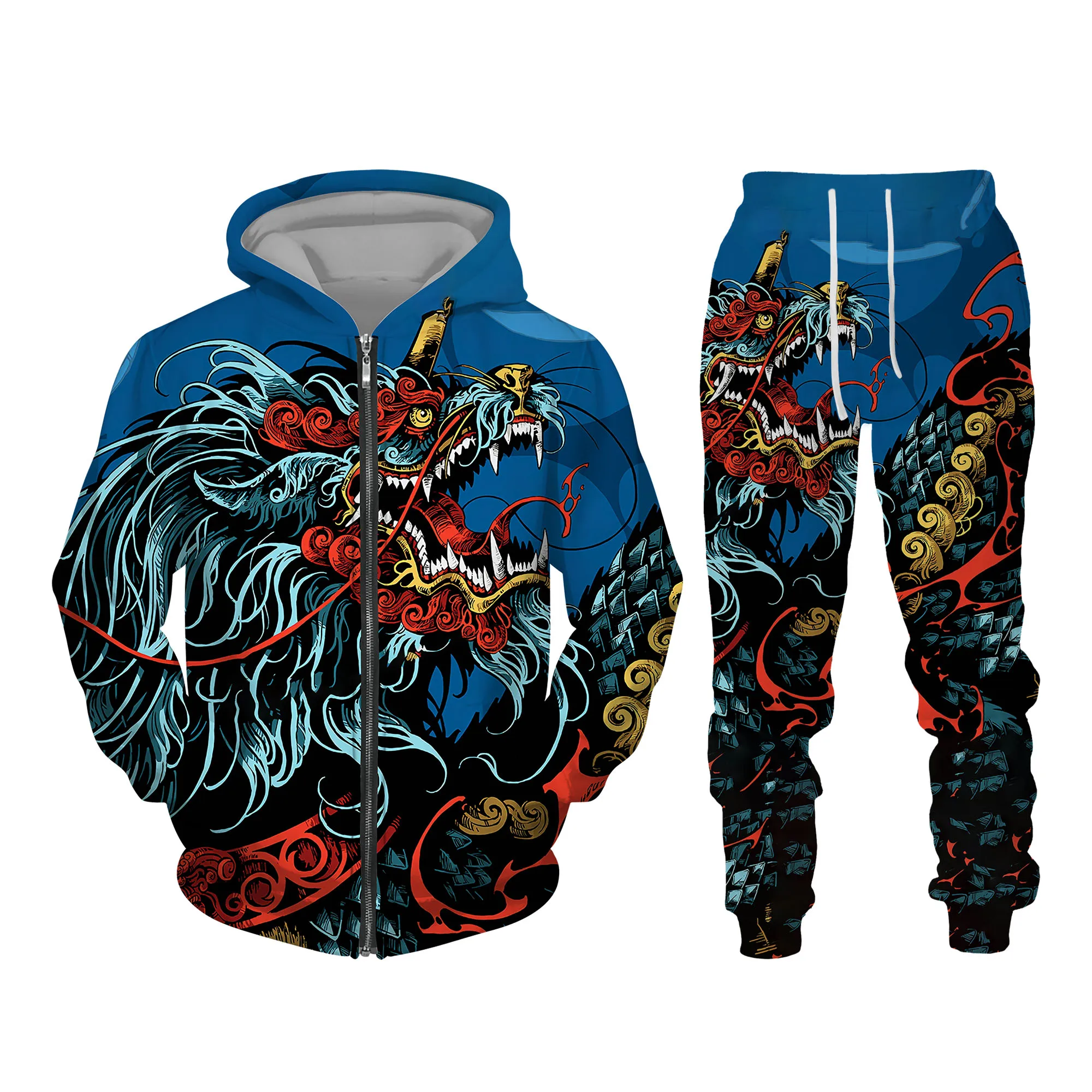 Japanese Ghost Samurai 3D Print Men\'s Zipper Tracksuit Set Casual Hoodie+Pants 2pcs Set Oversized Sweatshirt Fashion Men Clothes