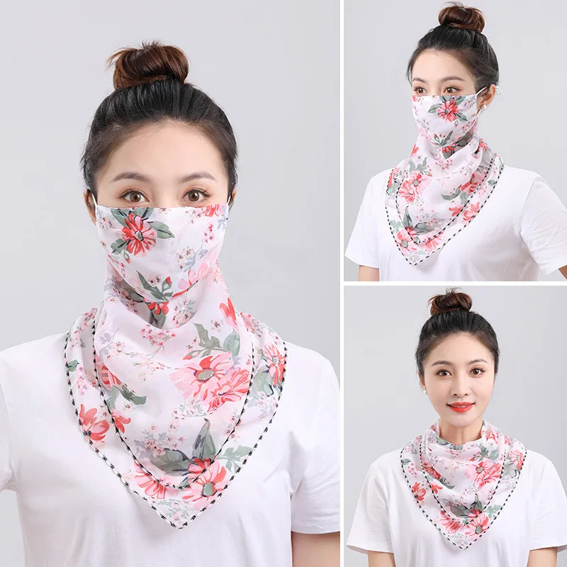 UPF 50+ Sun Protection Face Veil Scarf-Breathable Silk Chiffon Neck Mask for Outdoor Travel Cycling UV Filter Lightweight Cover