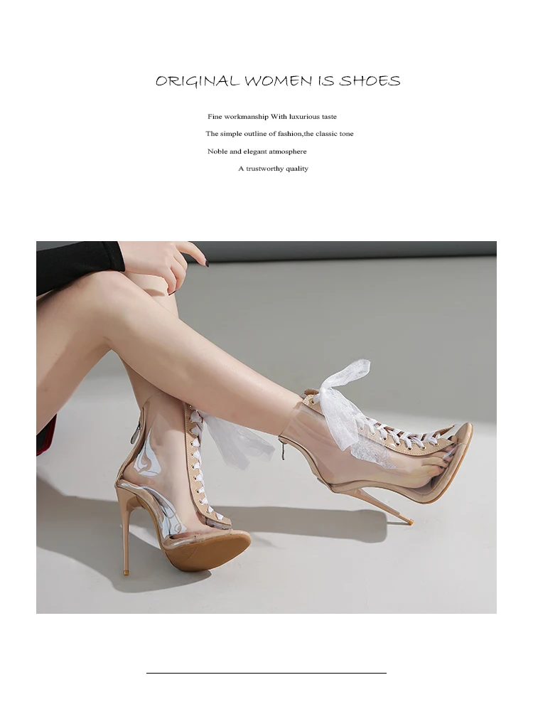 Transparente Rote, Schwarze und Weiße Spitze Peeptoe-Stiefeletten für Damen, Elegant und Sexy für Partys, 12cm Stilettoabsatz, 2026 Frühling/Sommer Neuestes Modell, Größen 45, 46, 47, Übergröße, Modisches Accessoire, Sandalen in Rot, Schwarz, Weiß, Schleifendesign, Reißverschluss, Designer-Stil – Detail 13