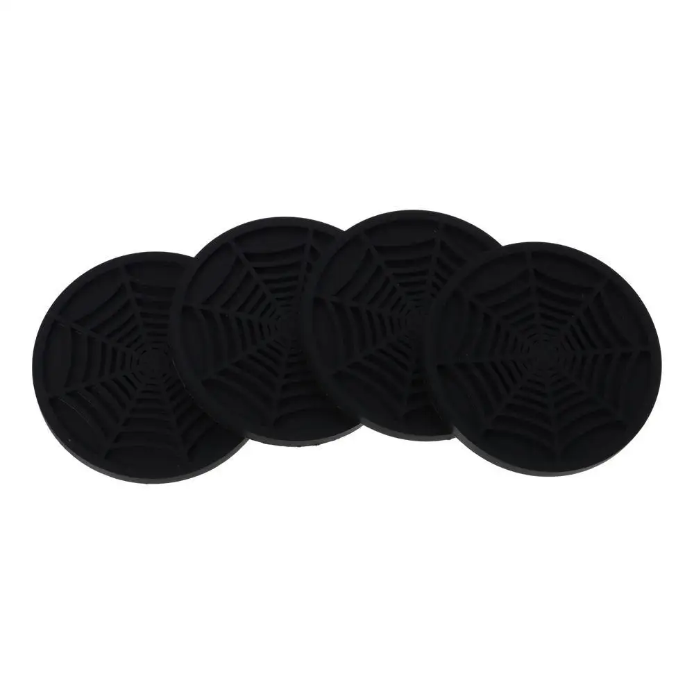 4pcs Spider Web Design Car Cup Coasters 7cm Round Shape Non-Slip Car Cup Holder Coaster PVC Material Red/ Black