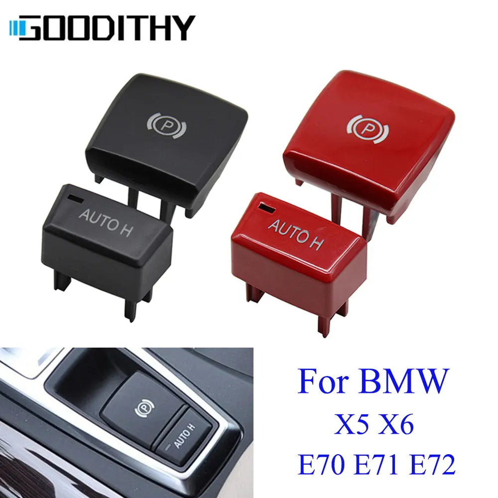 

Black Red Handbrake Electronic Parking Switch AUTO H Button Cap Cover Replacement For BMW X5 X6 E70 E71 E72 2007 2008 2009-2013