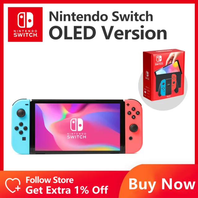 Nintendo Switch OLED Model Neon Blue and Red Set with Joy Con 7 Inch OLED Screen 64 GB Internal Storage and Adjustable Stand 1