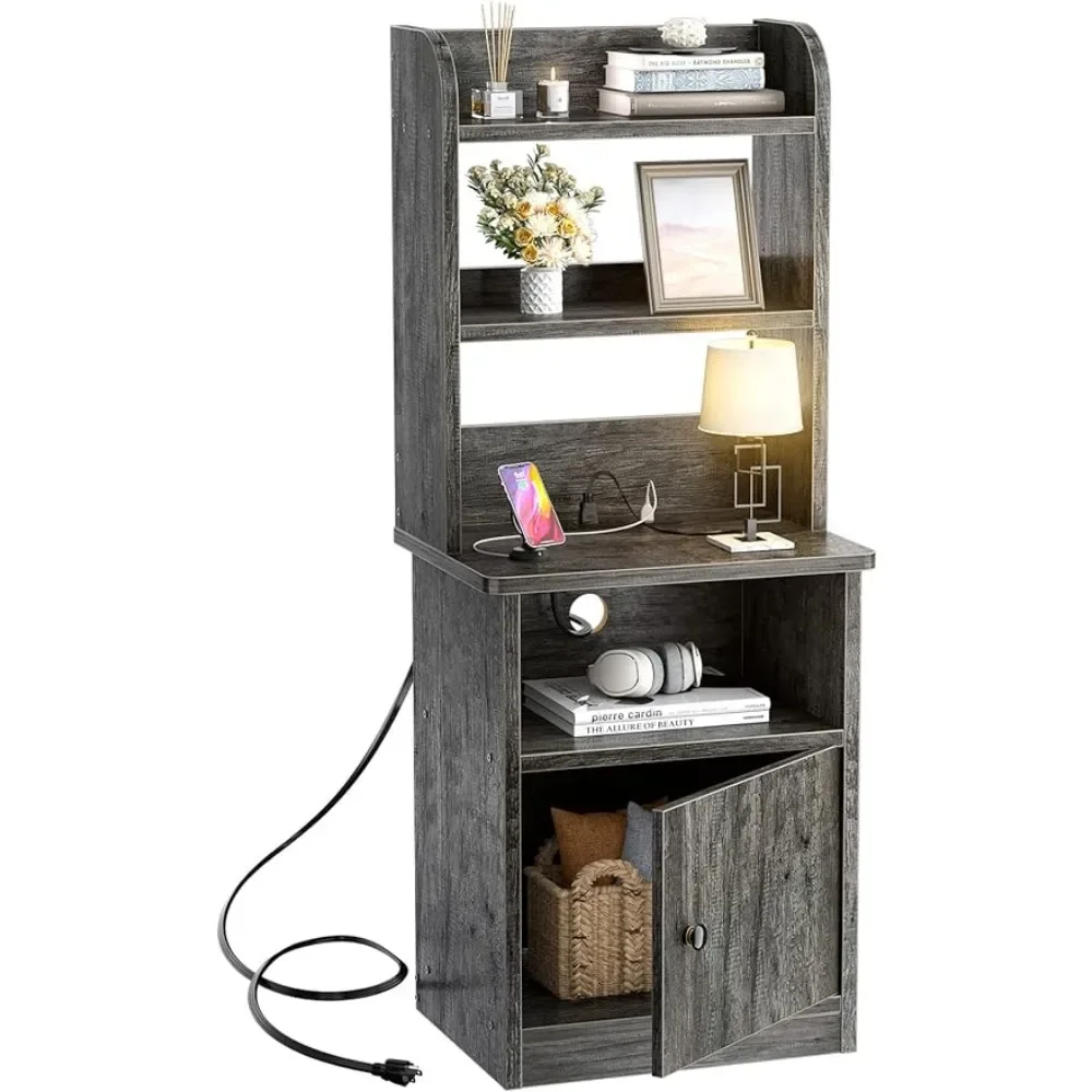 

Tall Nightstand with Charging Station and USB Ports - 47" Tall Bedside Table with Adjustable Bookshelf, End Table Side Table