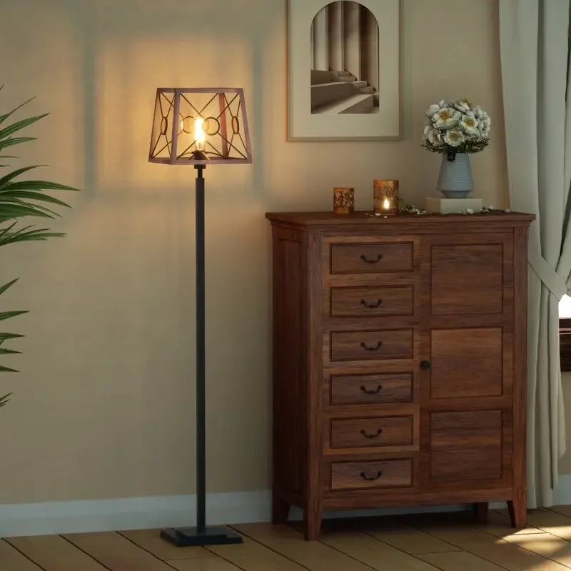 

Modern Floor Lamp with Wood Grain Surface Lamp Shade