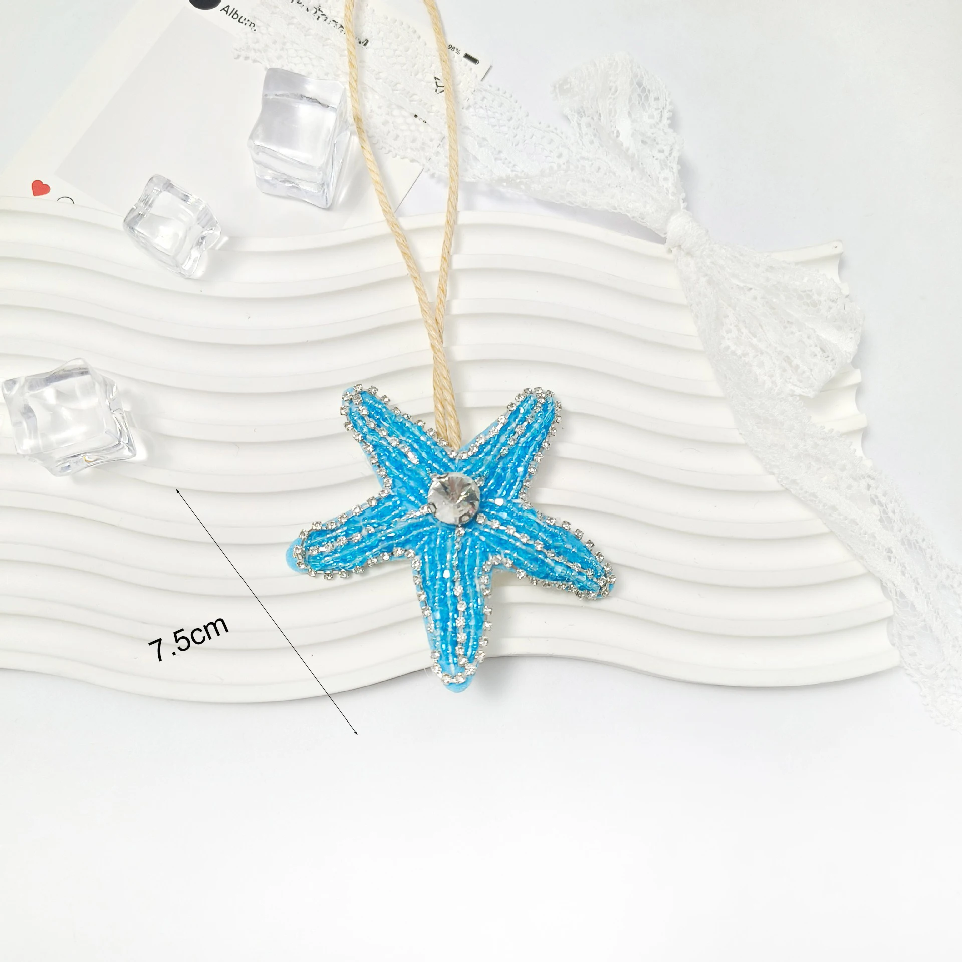 3d Handmade Rhinestone Beaded Bag Decoration Marine Organism Hanging Rope Patches Crystal Bag Lanyard Beading Applique Patch