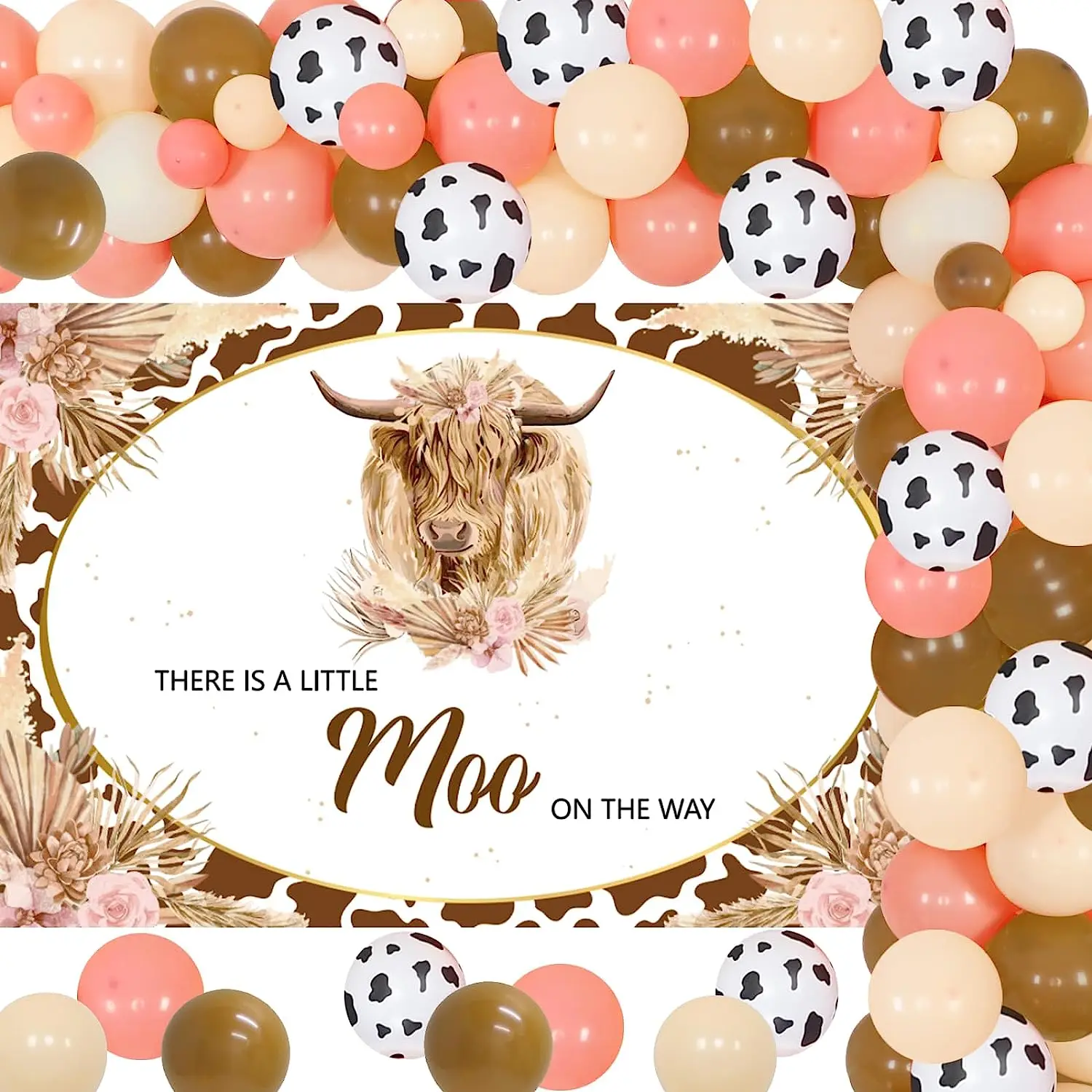 

Highland Cow Baby Shower Decorations, Boho Balloon Garland Kit, Holy Cow Cattle, Backdrop on the Way Backdrop, Supplies