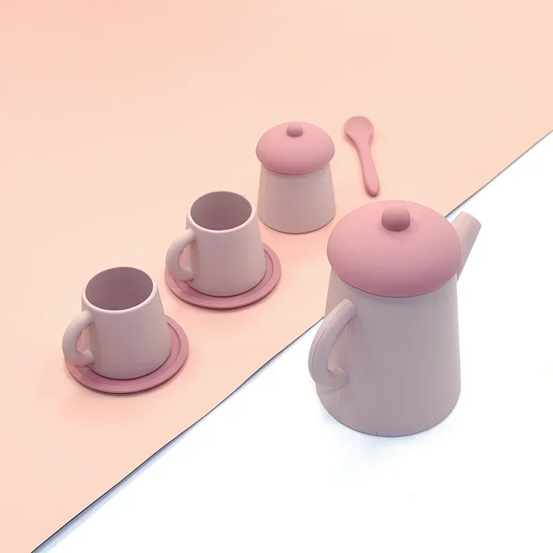 Baby Educational Learning Toys Children Silicone Tea Set Toys Play House Toys Kids Edible Grade Silicone Tableware Cups Set 5