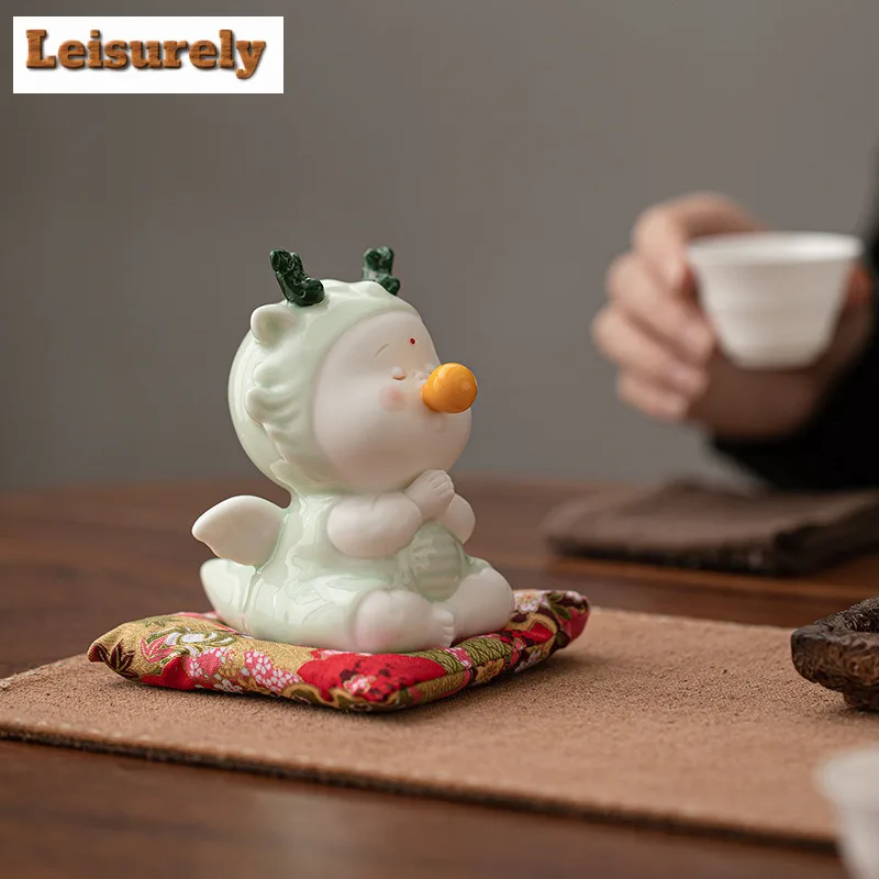 Meditation Dragon With Gold-stamped Fabric Cushion Tea Pet Traditional Tea Games Tea Figurine Play Toys Tea Statue Ornaments