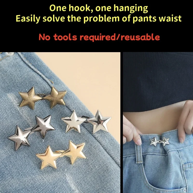 Fashion Tighten Waist Buckle Alloy Star Brooches Pins Clip Adjustable Snap Button Jeans Buttons Detachable Clothing Accessories 3