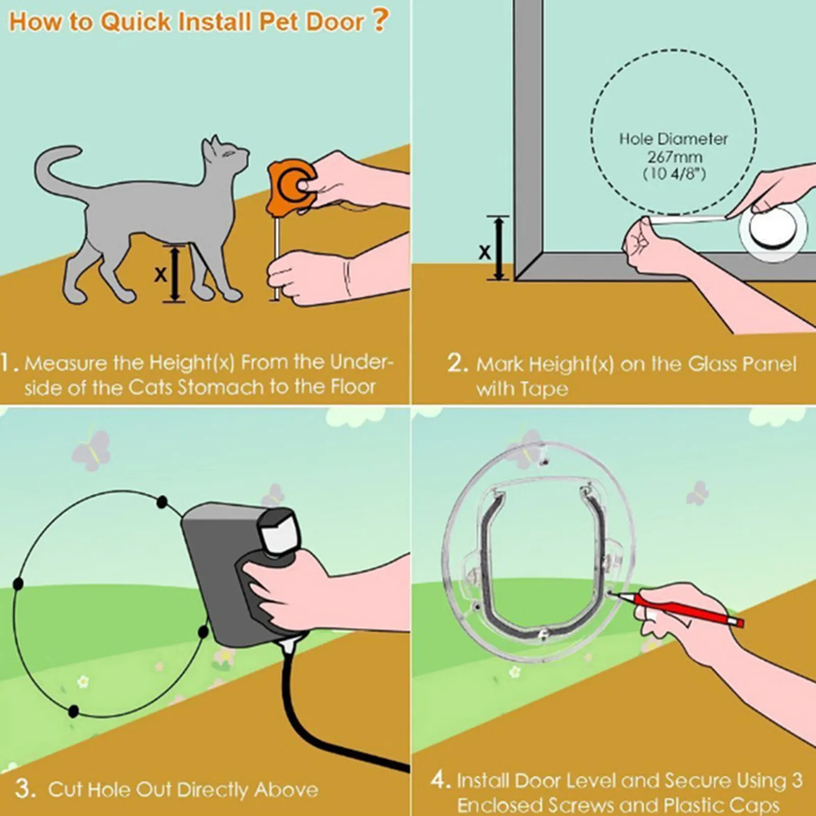 Weatherproof Two-way In Out Pet Dog Cat Flap Magnet Door Round Plastic Doorway Supply White Color For Home Pets Supplies