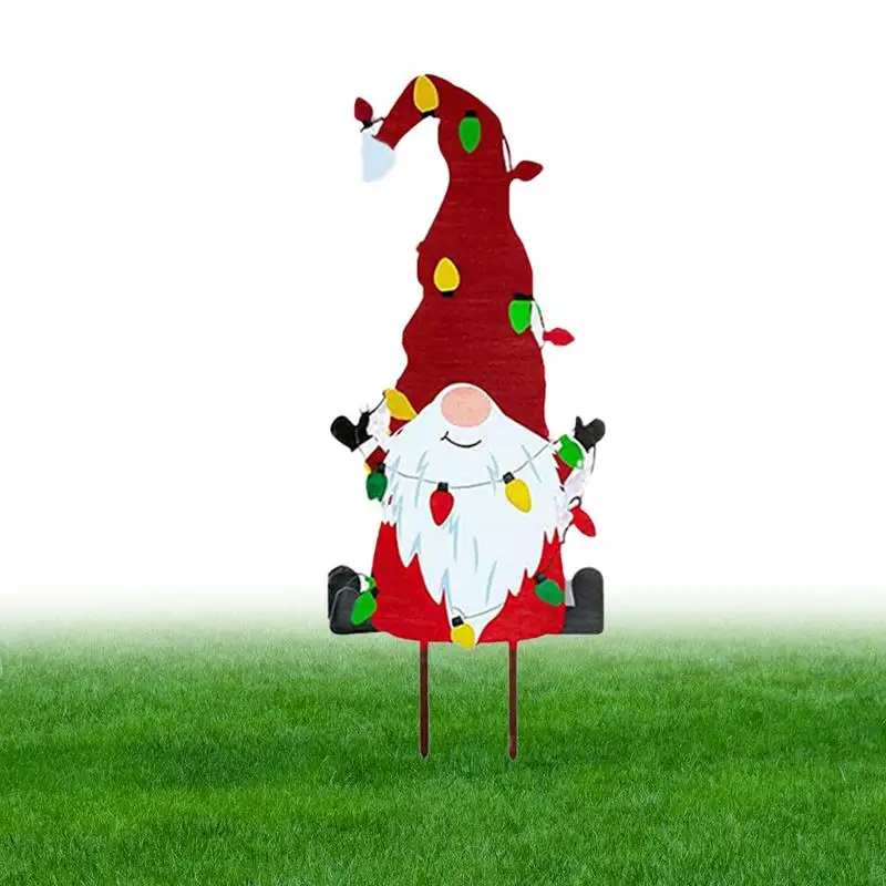 Garden Metal Gnome Stakes Decorative Garden Stakes Waterproof Lovely Weather Resistant Sturdy Christmas Gnomes