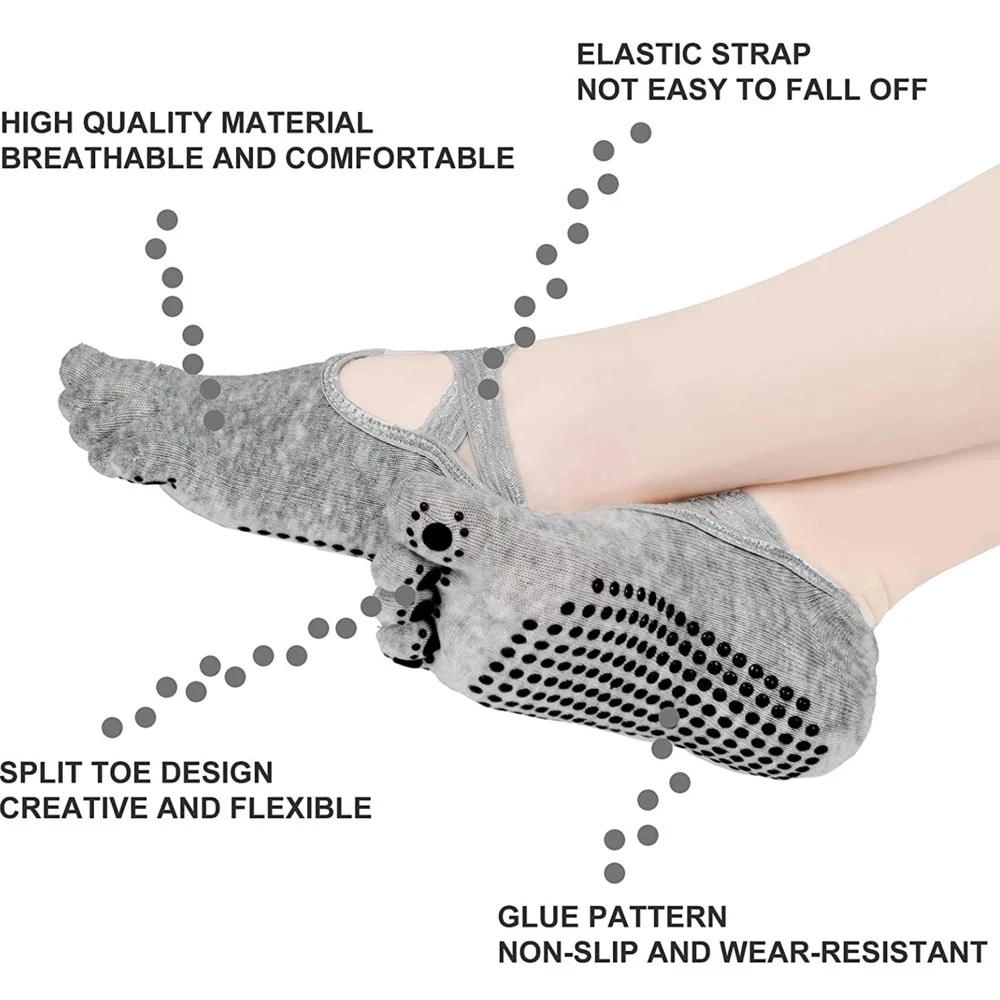 Kunoli 4 Paires Chaussettes Antidérapantes Pilates Yoga Femme