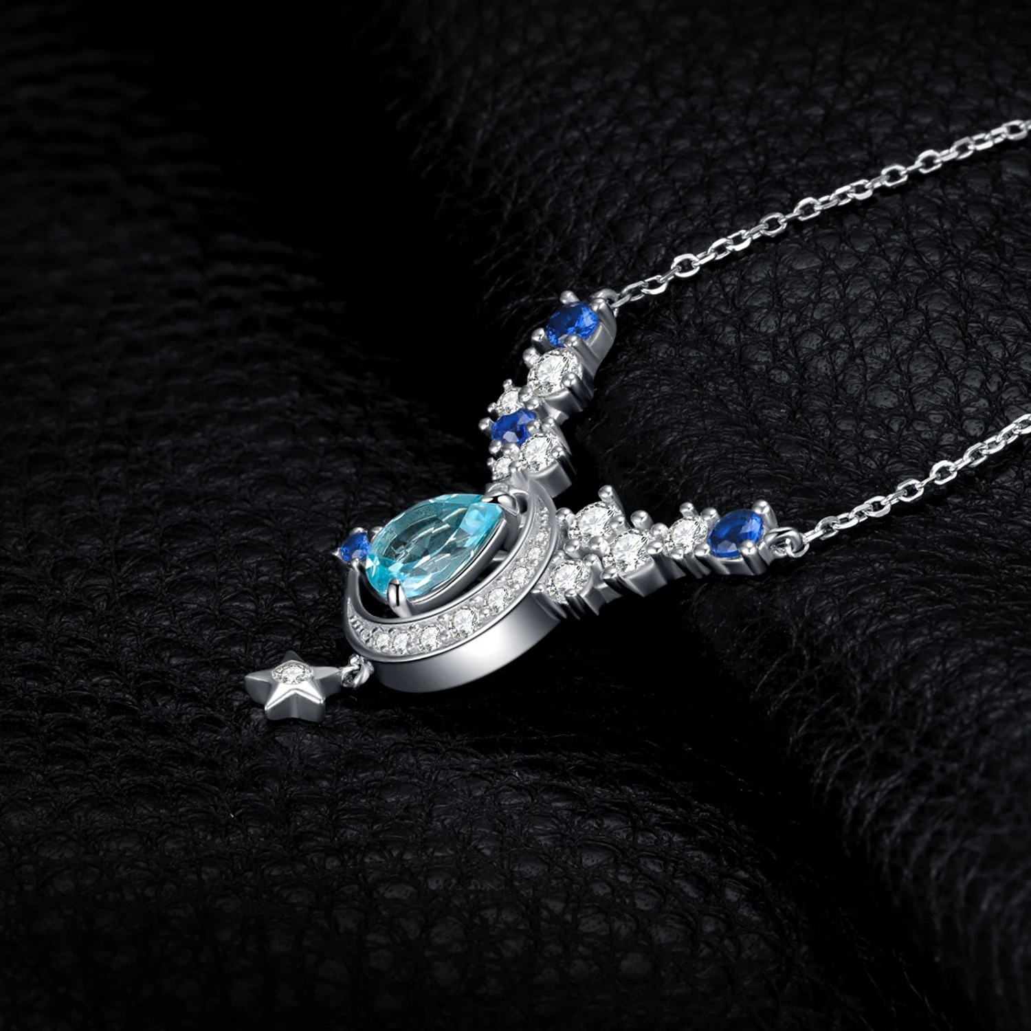 JewelryPalace New Moon Star 여성용 진짜 스카이 블루 토파즈, 사파이어 펜던트 목걸이, 45cm, 4.5ct