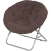 Cozy Faux Fur Saucer Chair Foldable Steel Frame Lounge Seat Dorm Decor Brown 1