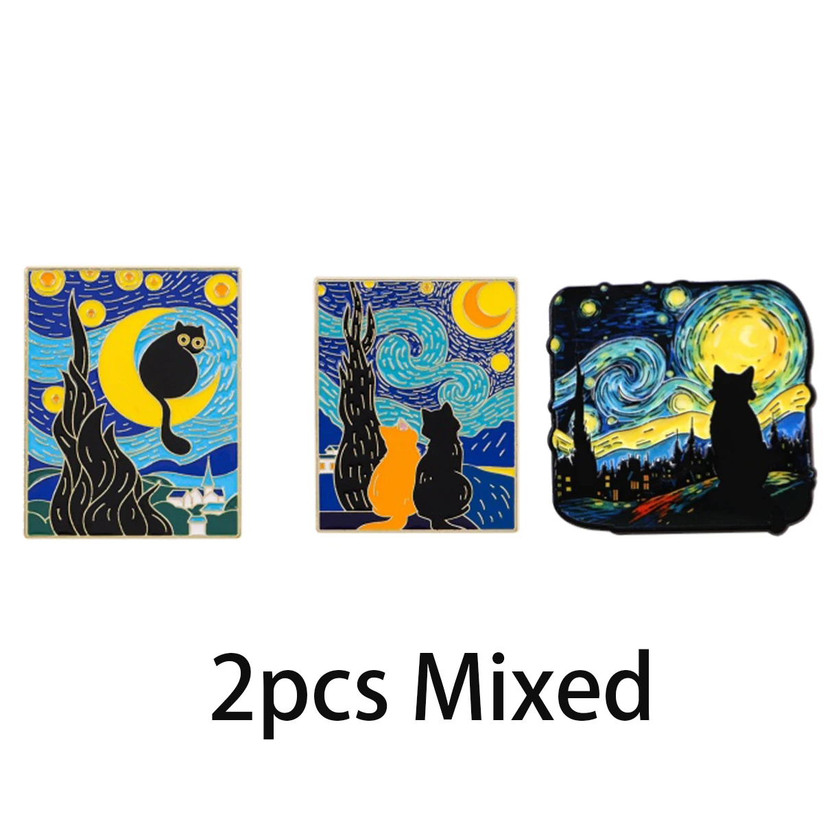Van Gogh Starry Night Enamel Cat Brooch - Cute Lapel Pin Badge for Backpacks and Costumes - Fashion Jewelry Gift