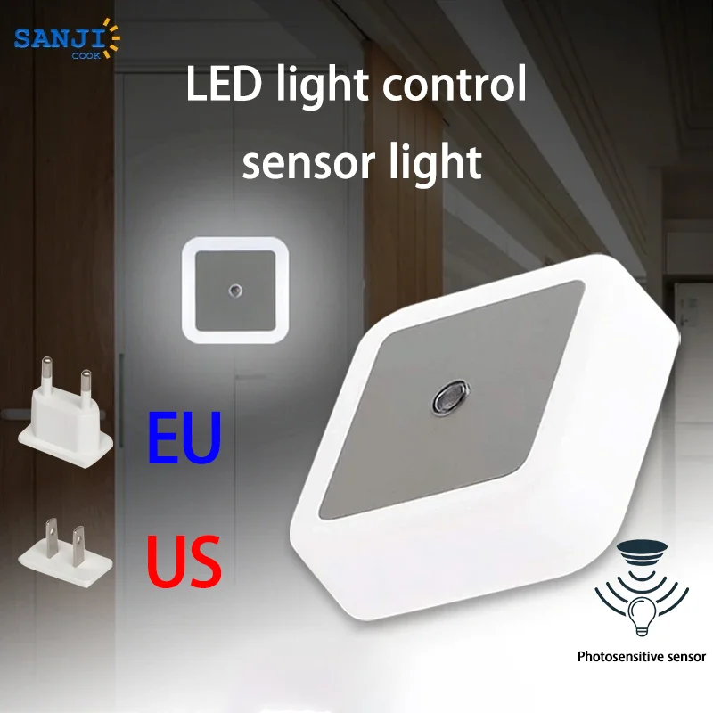 

SanjiCook Wall Plug-in LED Night Light Auto Sensor Bedside 110-230V EU US Plug Nightlight Lamp For Hallway Pathway Wall Lights