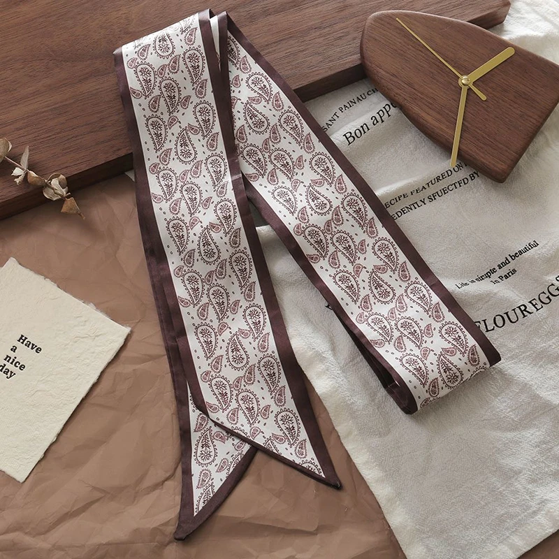 Sommer Neues Schwarzes Schal-Design mit Elefantenmotiv für Damen, aus Twill-Seide, langes Band zum Binden von Taschengriffen, Haarband, Halstuch – Detail 8