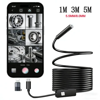 1080P Type-C Endoscope Camera 2MP Inspection Camera for Car Pipeline Borescope 5.5mm/8mm Compatible for Android iOS iPhone 15 16 1