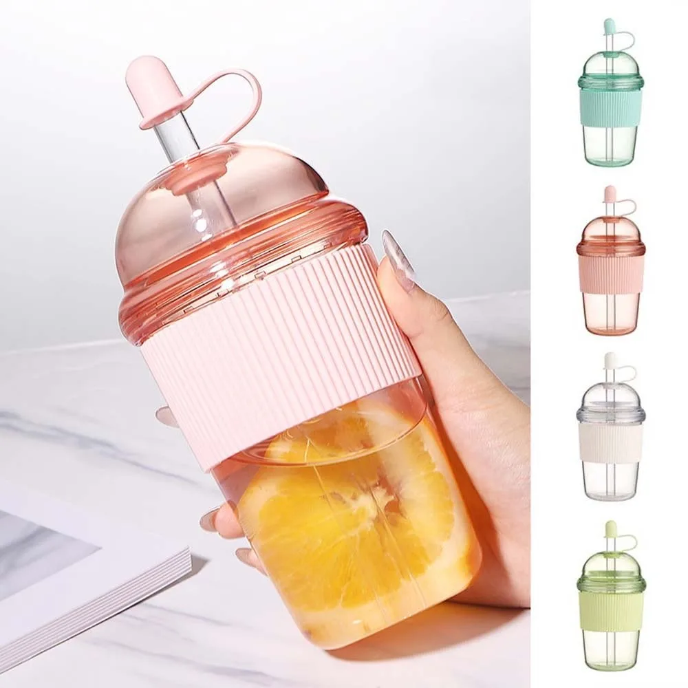 Drinkware with Lid and Straw Clear Tumbler Transparent Silicone Cover Water Bottle Korean Ins Large Capacity Suction Cup