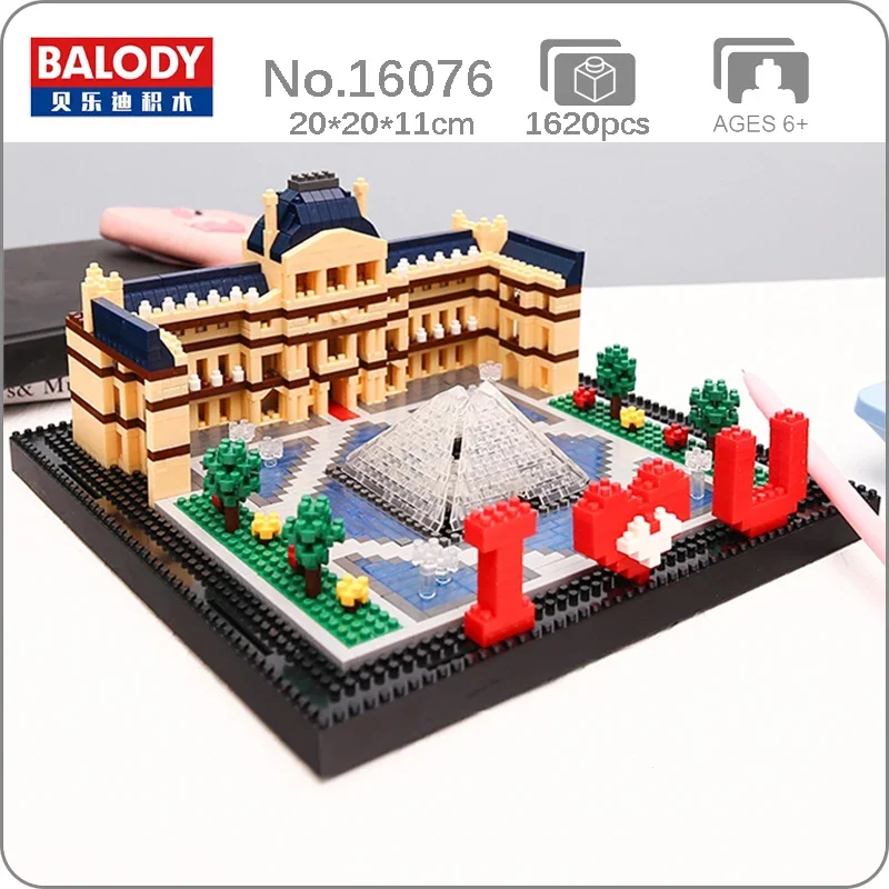 

Balody 16076 г., Всемирная архитектура, музей Парижа и Лувра, я люблю U-фонтан, квадратные детали «сделай сам», игрушка для строительства, без коробки