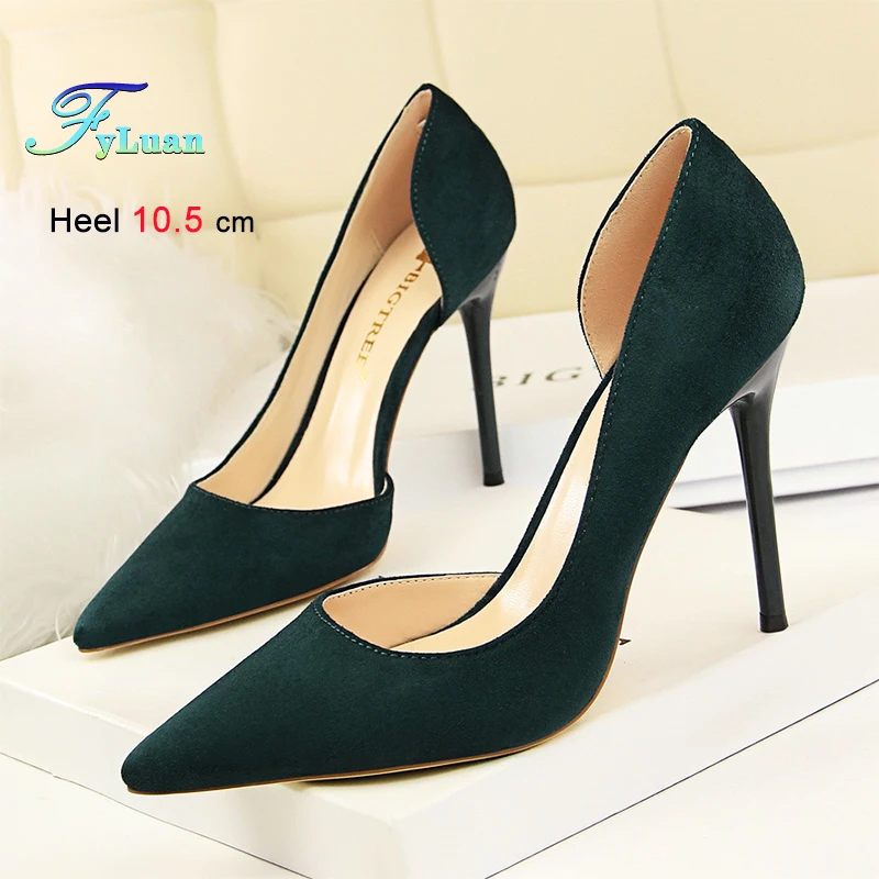 2025 하이힐 10.5cm 여성용 신발 스웨이드 슬림 힐 얕은 입구 여성 펌프스 측..