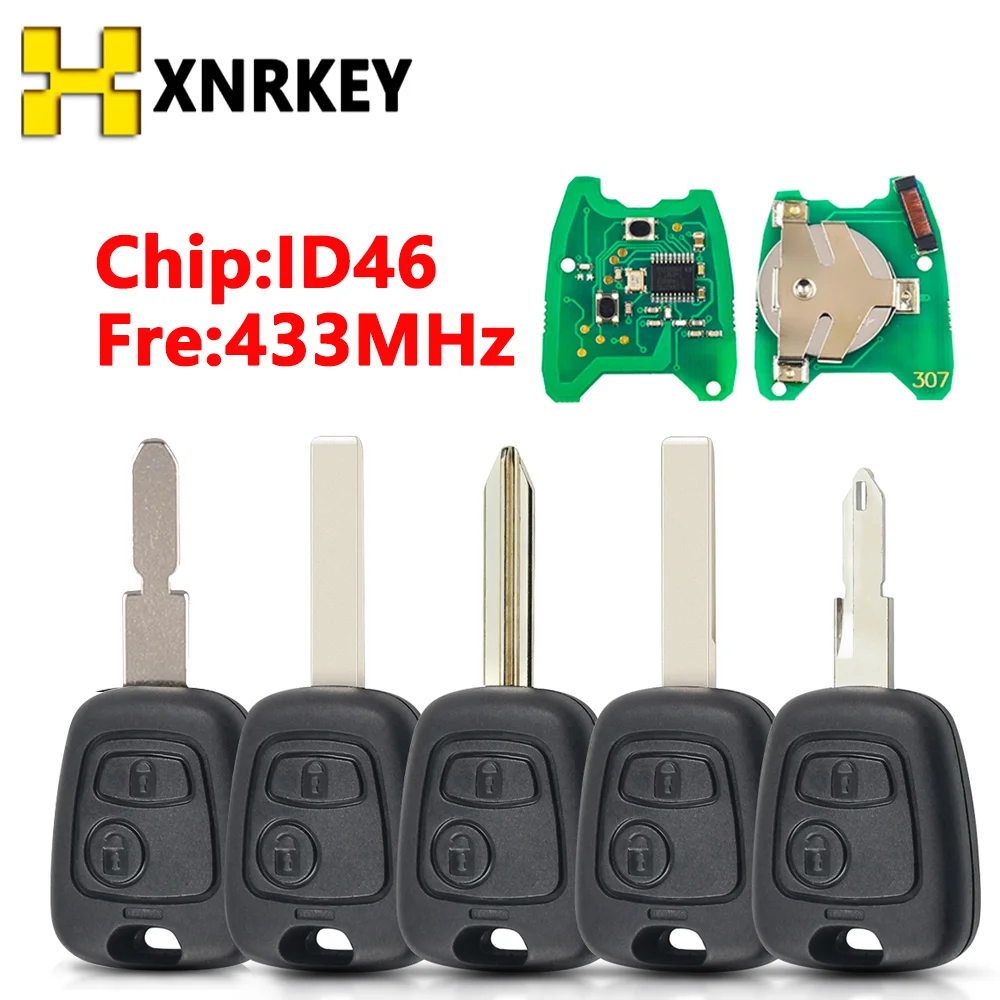 

XNRKEY Remote Car Key ID46/PCF7961 Chip 433Mhz For Peugeot 307 206 407 Citroen C1 C2 C3 With 2 Button VA2/HU83/NE73/SX9 Blade