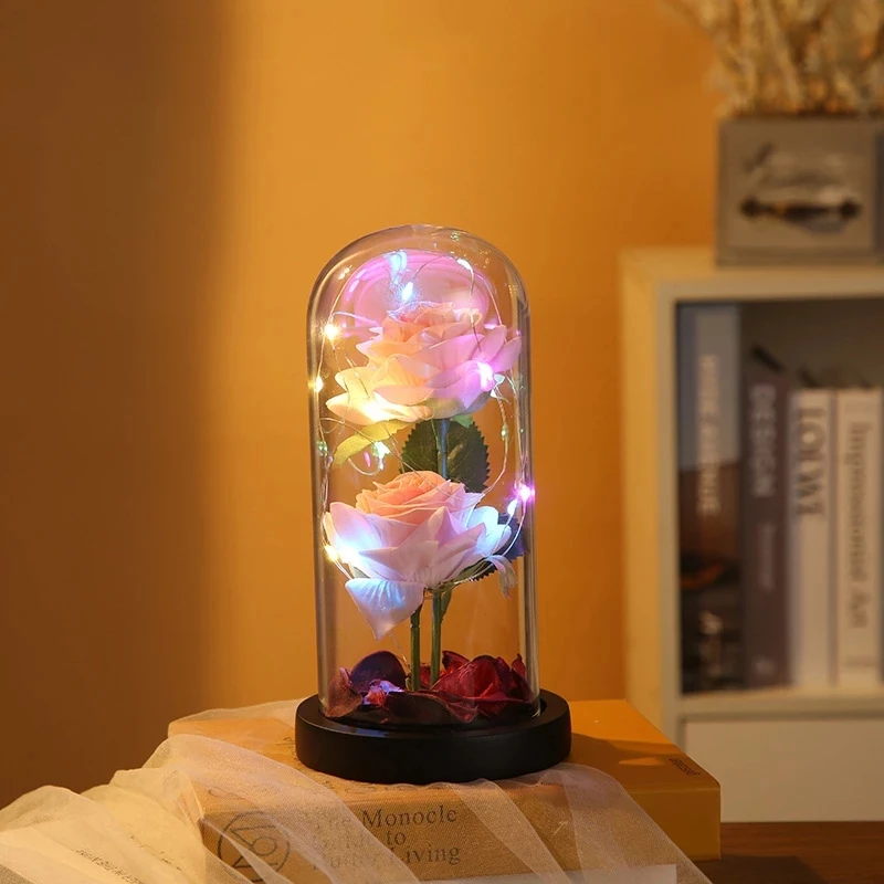 Valentines Day Gift for Girlfriend Eternal Rose LED Light Foil Flower In Glass Cover Mothers Day Wedding Favors Bridesmaid Gift