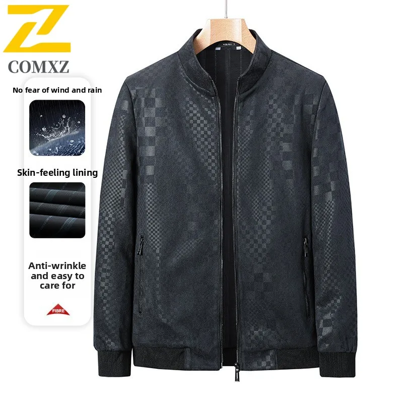 EIAO Autumn Winter Men's Slim Fit Leather Jacket Windproof Waterproof Versatile Coat Fashion Outdoor for Hiking Camping Fishing