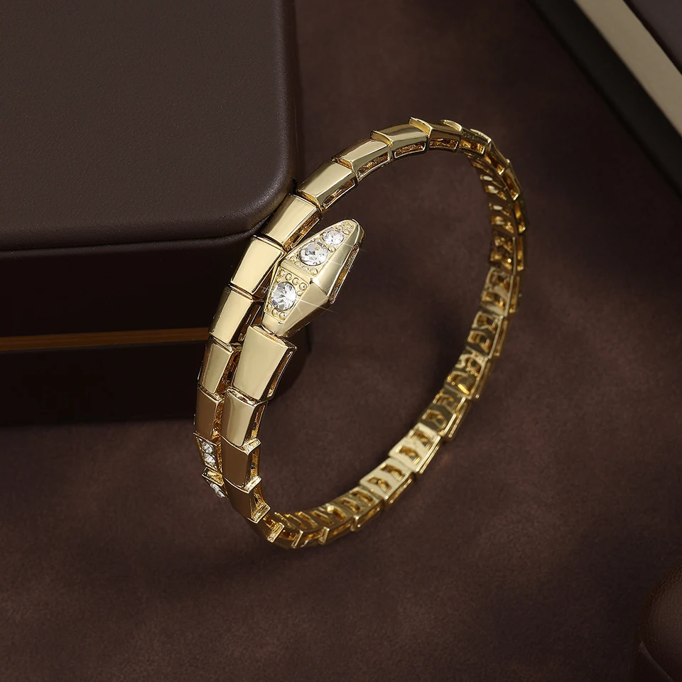 Cubic Zirconia Bracelet Fashion Snake Bone Cubic Zirconia Copper Metal Open Bracelet Women Men Couple Holiday Gift Party Everyday Jewelry