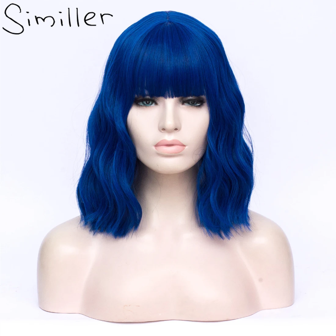 

Similler Women Synthetic Short Curly Hair Wig with Bangs Orange Green Black Blue Cosplay Bob Wigs Heat Resistant Fiber