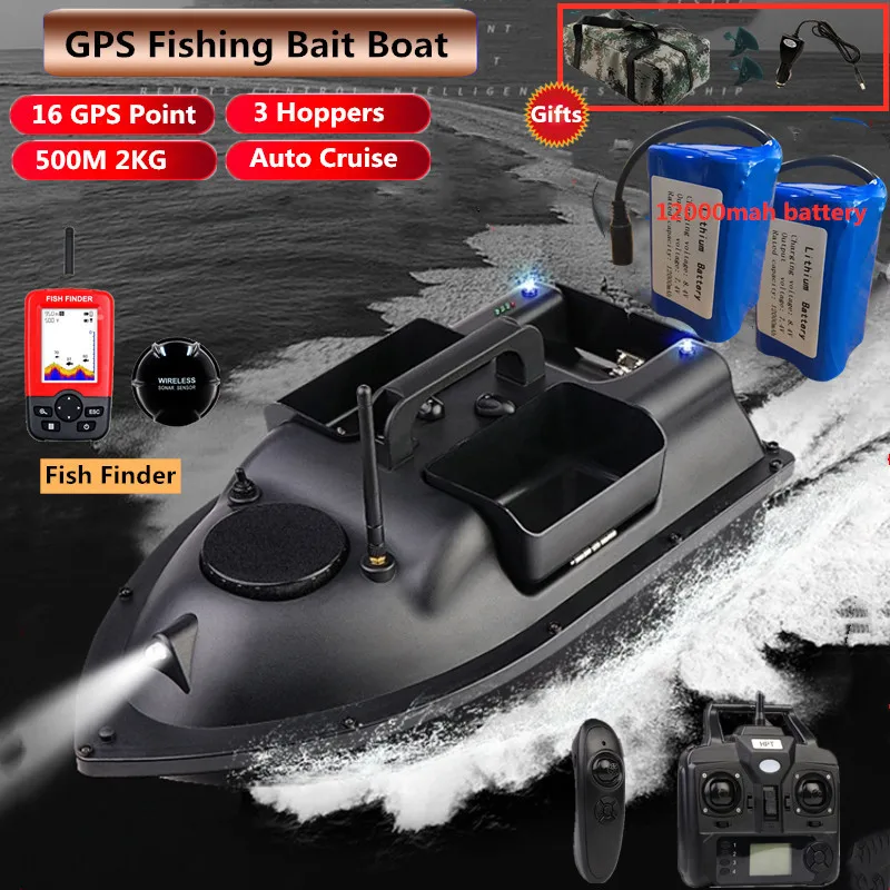 16 Gps Point Bait Boat 500M Rc Fishing Nest Boat Auto Cruise Control 2Kg Caricamento 3 Tramogge Gps Rc Barca Di Nidificazione Con Fish Finder