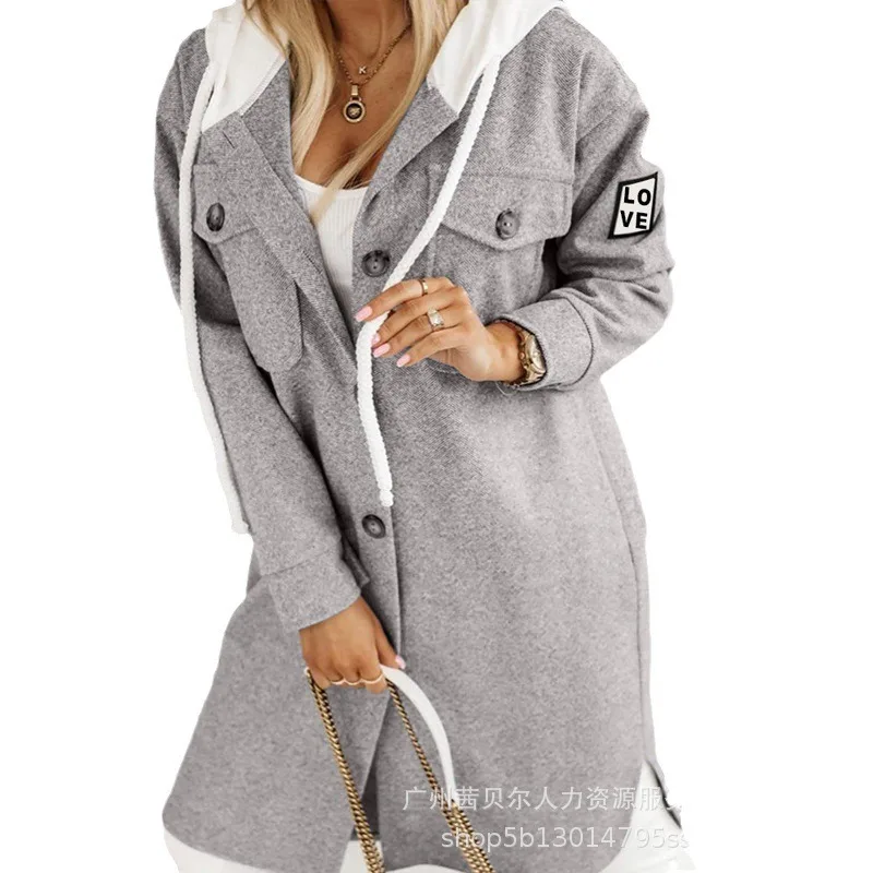 Wepbel Y2K Hooded Mid-Length Coat Jackets Women Long Sleeve Single Breasted Pockets Trench Outwear Fashion Longline Hooded Coat