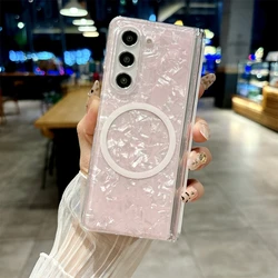 Magnetic Shell Pattern Colorful Phone Case with Magsafe Wireless Charging - Shockproof Cover for Galaxy Z Fold 4 (Pink)