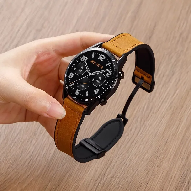 Magnetic Leather Silicone Hybrid Watch Strap - Universal Fit, Multiple Size Options