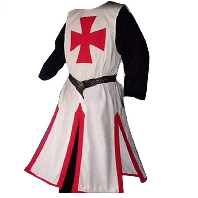 Plus Size Men Medieval Cosplay Robes Templar Knight Crusader Surcoat Long Sleeve Short Tops Reenactment Costume men festival costume set