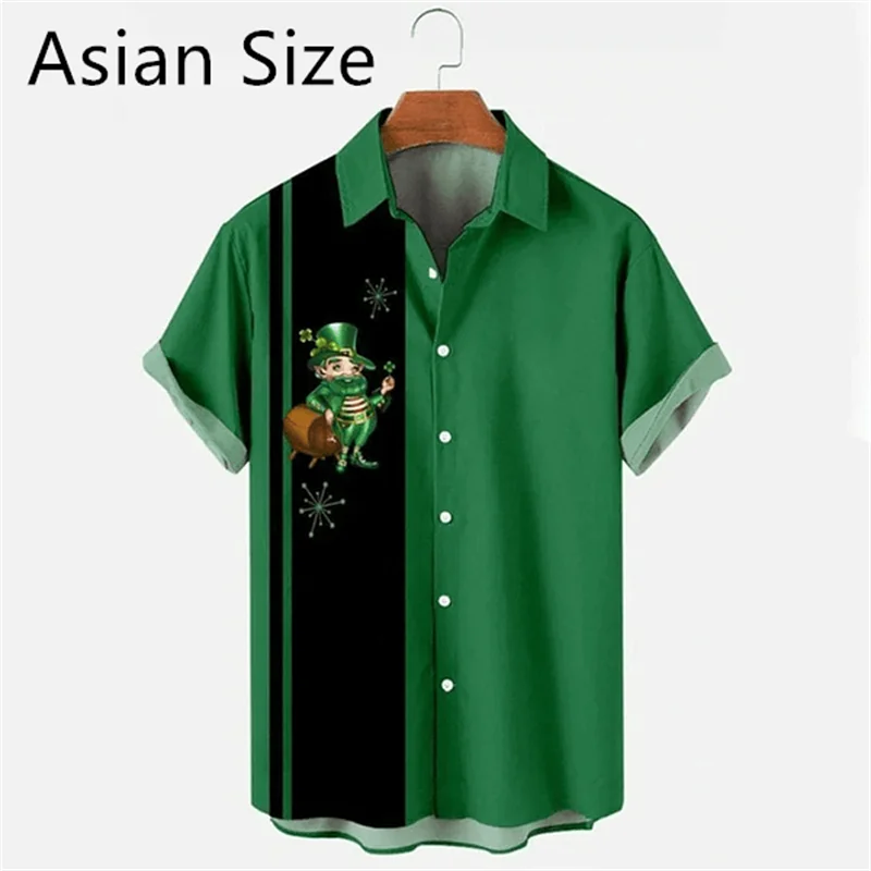 Simple St. Patrick's Day 3D Printed Shirts For Men Summer Casual Short Sleeve Lapel Button Shirt Loose Holiday Gift Blouse Tops 3