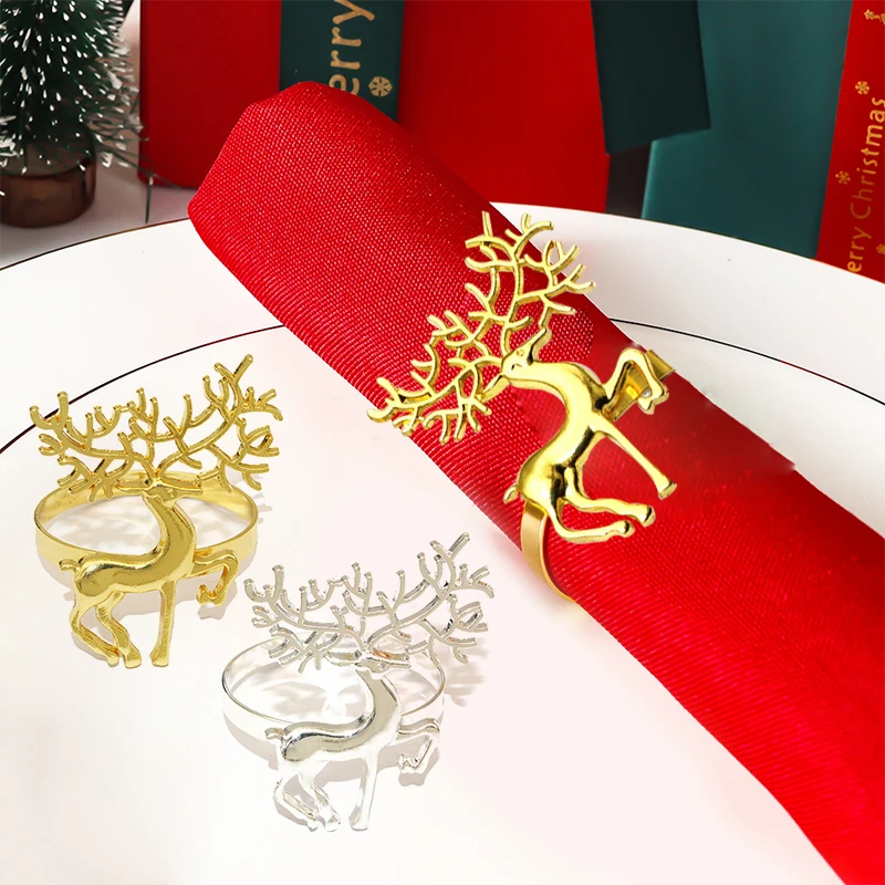 Christmas Napkin Rings Gold Reindeer Used For Holiday Parties Christmas Wedding Thanksgiving Home Dinner Table Decoration 5