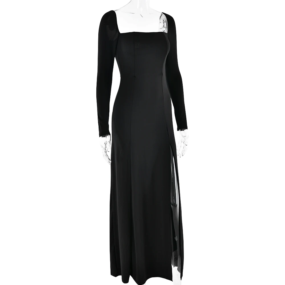 Elegant Long Sleeve Bodycon Party Evening Dress Female Sexy Split Tight Women Vestido Autumn/Winter New Clothing