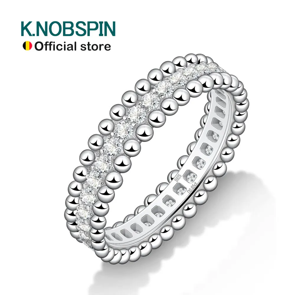 

KNOBSPIN D VVS1 Moissanite Rings for Women Stackable Full Eternity Wedding Band 18K White Gold Plated s925 Sterling Silver Ring