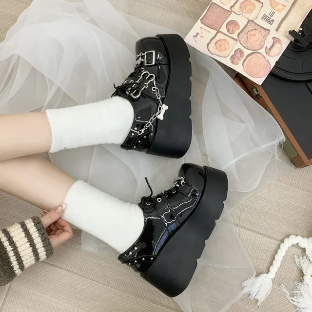 Platform Punk Womens Shoes Black Metal Chain Lolita Women Shoes Summer 2025 Thick Bottom Women's Sneaker Gothic Zapatos De Mujer 2