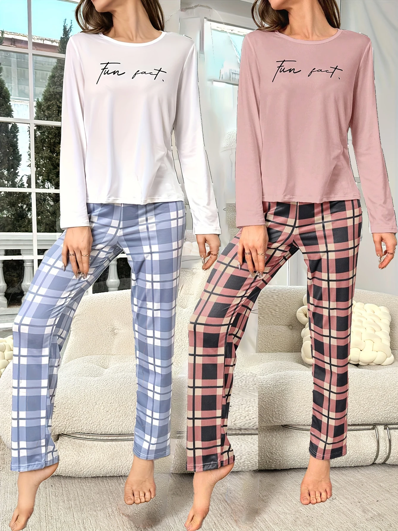 طقم مكون من أربع قطع من بيجامات نسائية دافئة بنمط جديد للخريف والشتاء، بنطال طويل بأكمام طويلة وكبير المختبرات، كاليفورنيا